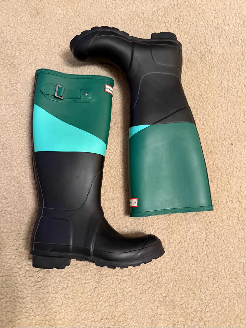 Hunter Tall Colorblock Rain Boots - Black & Teal Trim